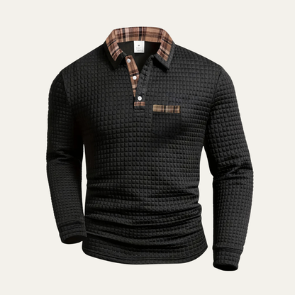 VogeLuxe | Men’s Plaid Collar Waffle Polo 6