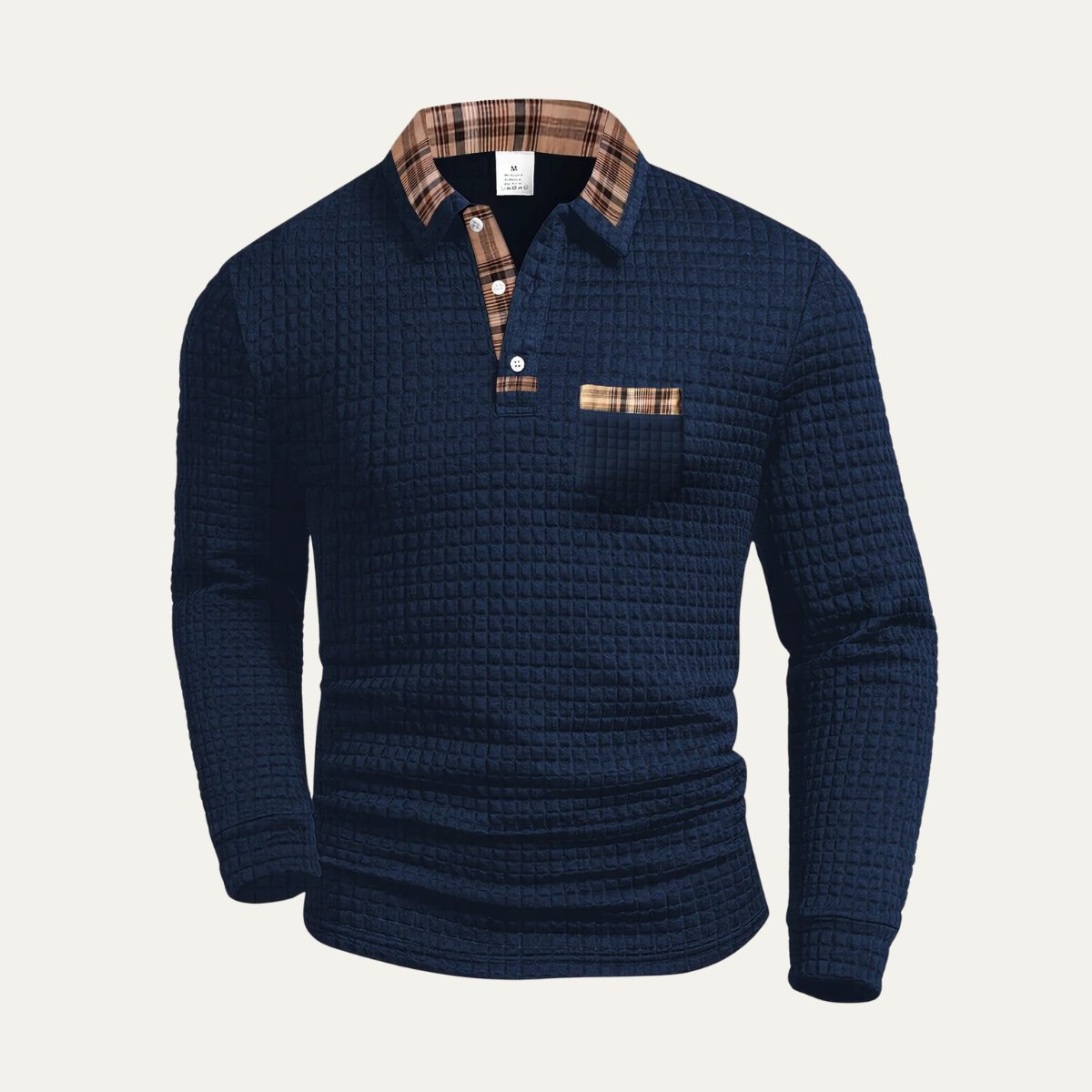 VogeLuxe | Men’s Plaid Collar Waffle Polo 7
