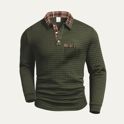 VogeLuxe | Men’s Plaid Collar Waffle Polo 8