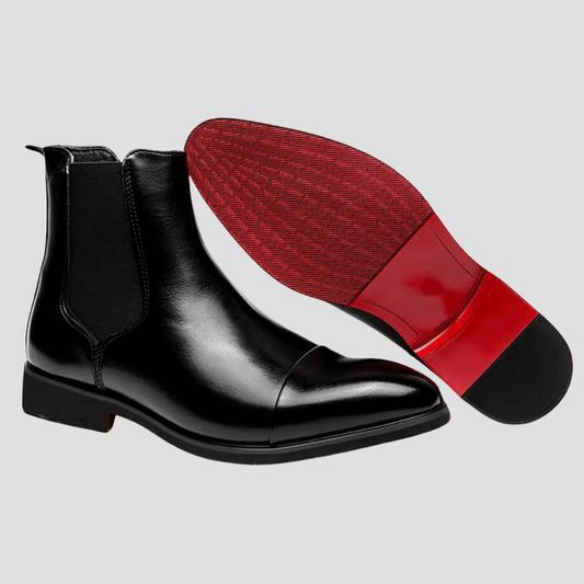 VogeLuxe | Men’s Polished Leather Chelsea Boots with Red Sole 0