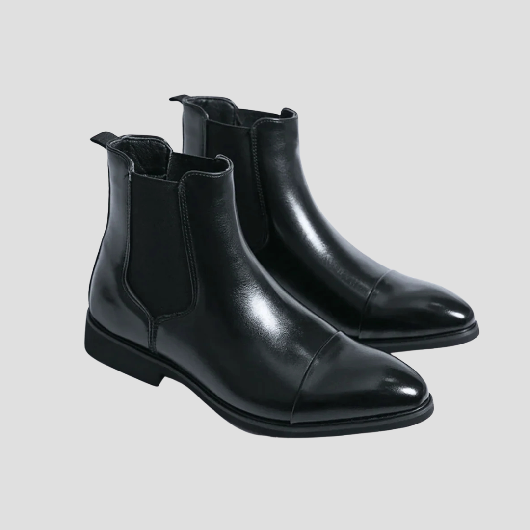 VogeLuxe | Men’s Polished Leather Chelsea Boots with Red Sole 1
