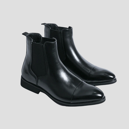 VogeLuxe | Men’s Polished Leather Chelsea Boots with Red Sole 1