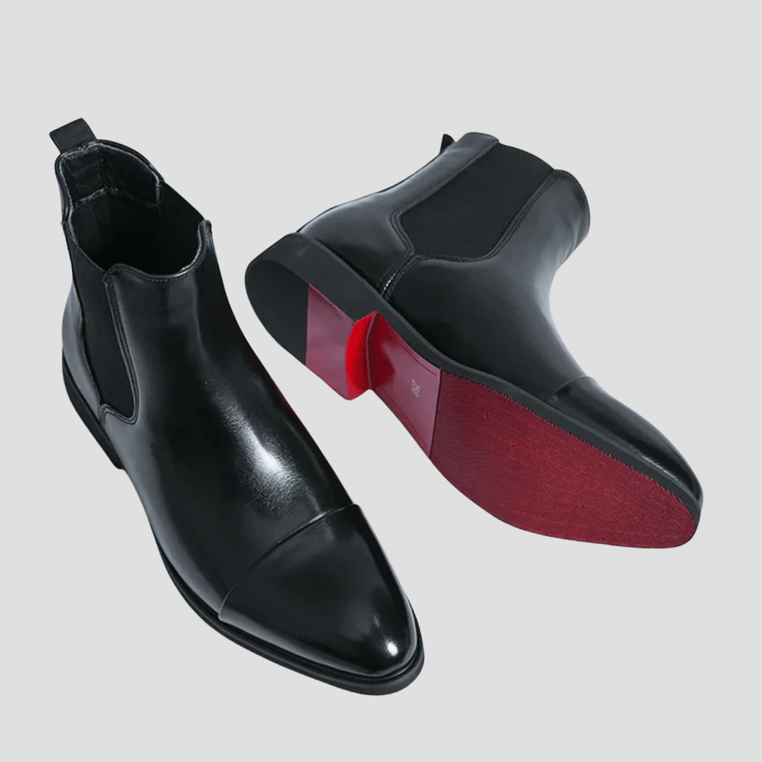 VogeLuxe | Men’s Polished Leather Chelsea Boots with Red Sole 2