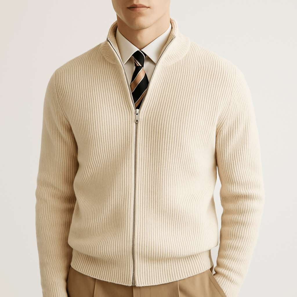 VogeLuxe | Men’s Pure Wool Zip-Up Cardigan 0