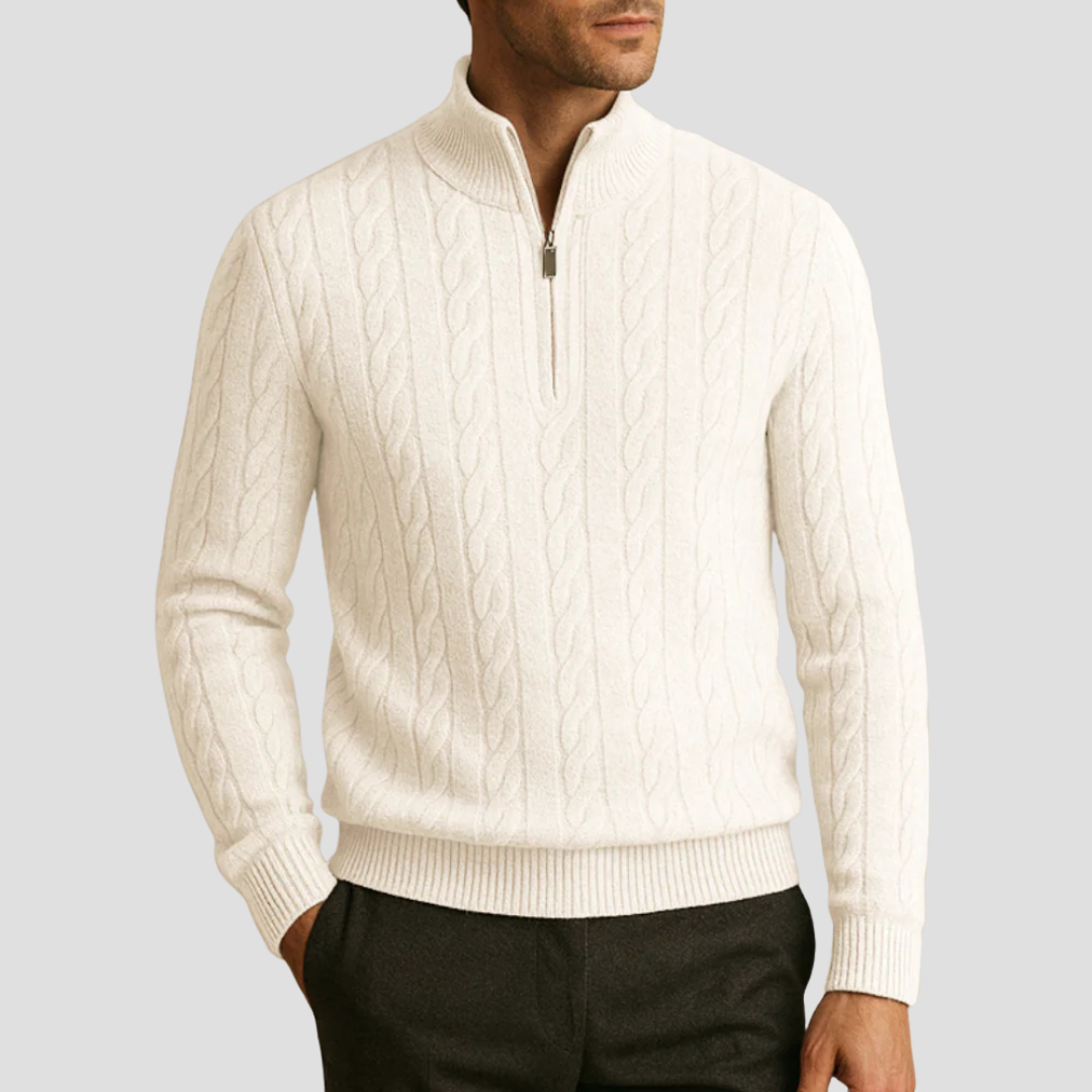 VogeLuxe | Men’s Quarter-Zip Cable Knit Pullover 5