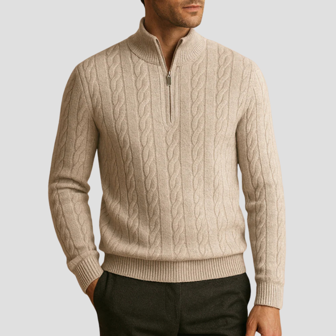 VogeLuxe | Men’s Quarter-Zip Cable Knit Pullover 7