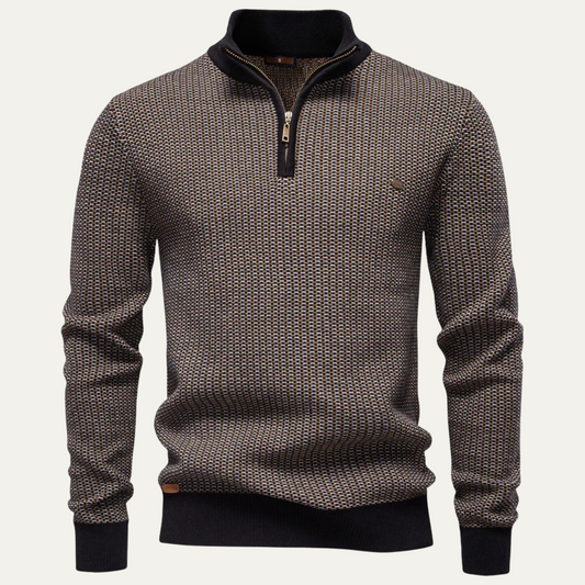 VogeLuxe | Men’s Quarter-Zip Micro-Check Sweater 0