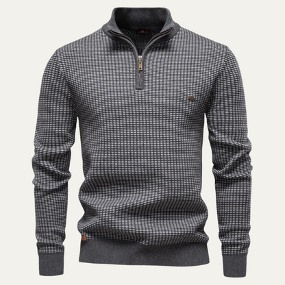 VogeLuxe | Men’s Quarter-Zip Micro-Check Sweater 5