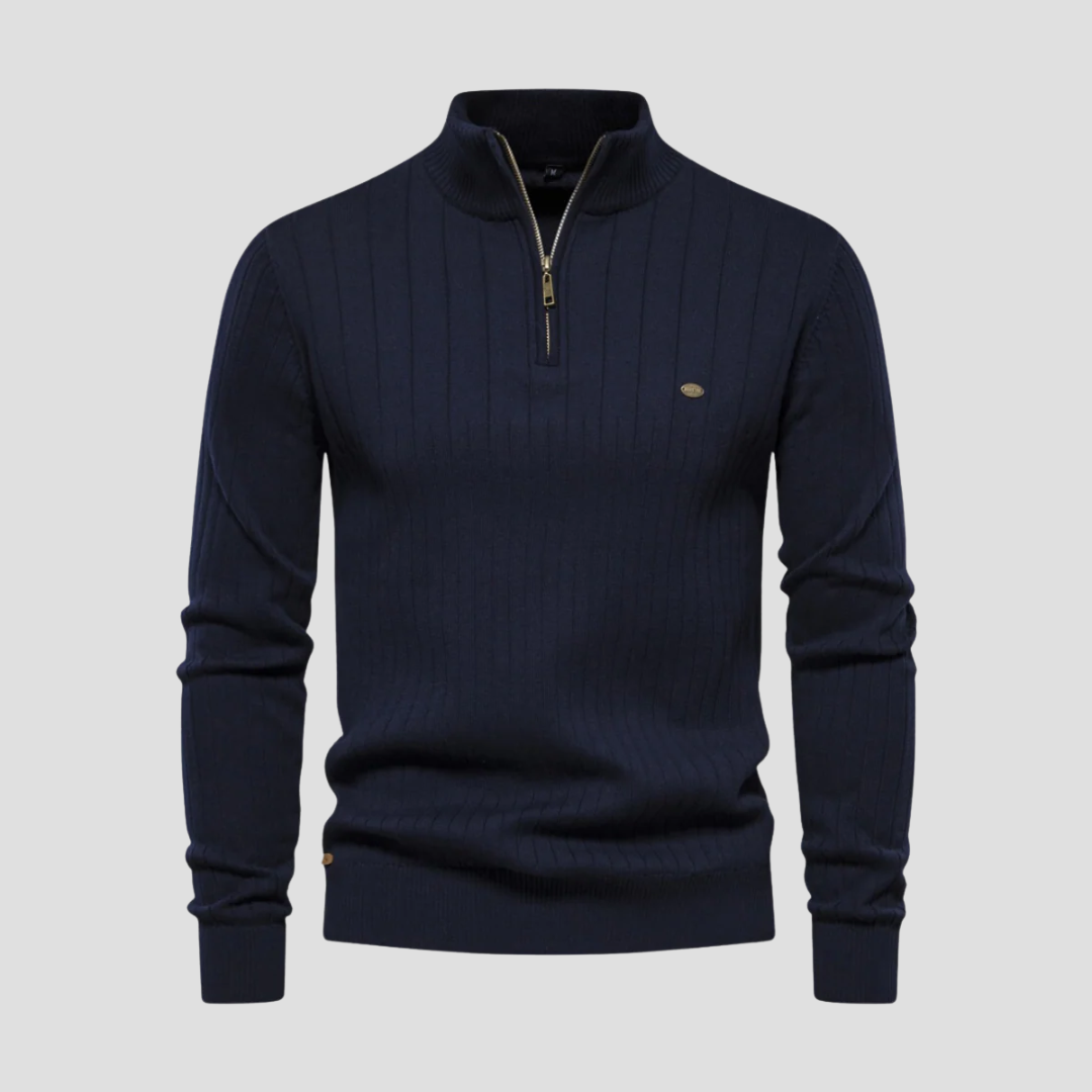 VogeLuxe | Men’s Quarter-Zip Ribbed Knit Sweater 0
