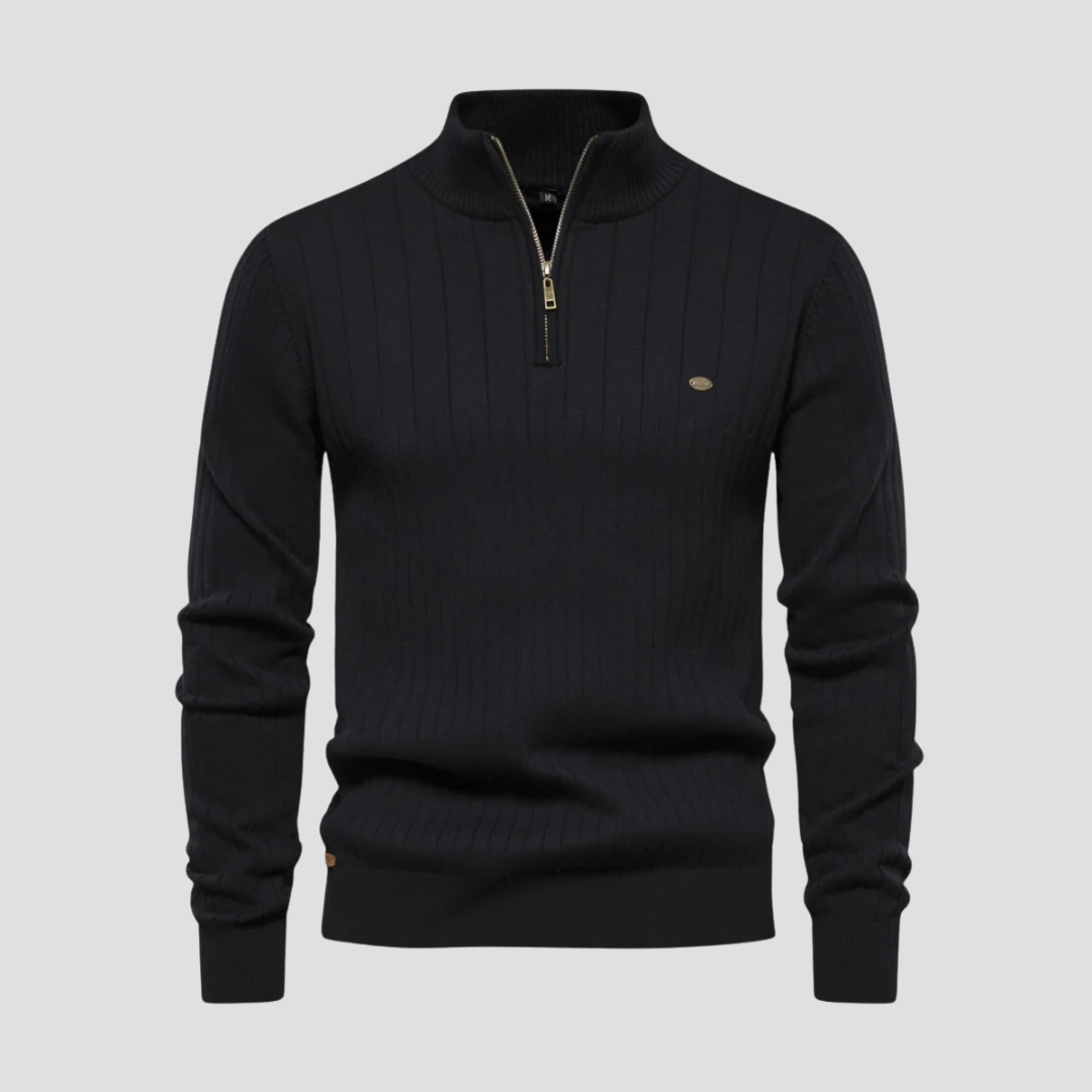 VogeLuxe | Men’s Quarter-Zip Ribbed Knit Sweater 1