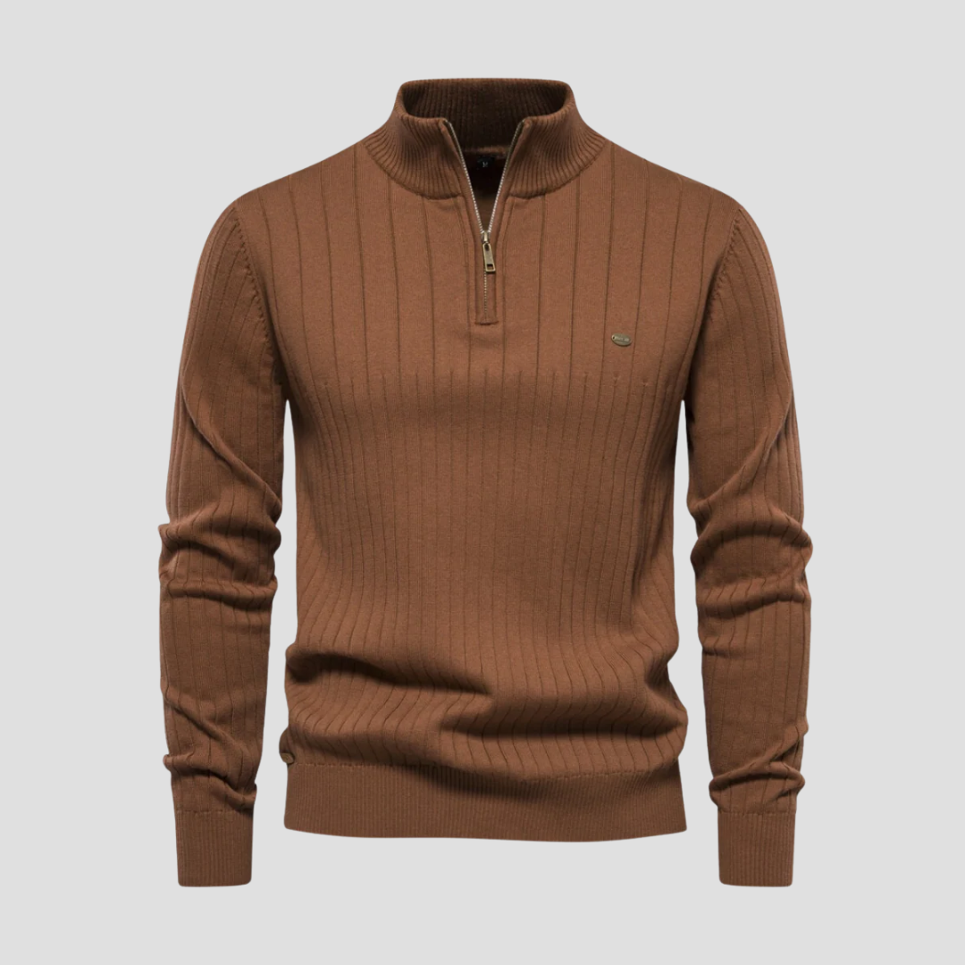 VogeLuxe | Men’s Quarter-Zip Ribbed Knit Sweater 4
