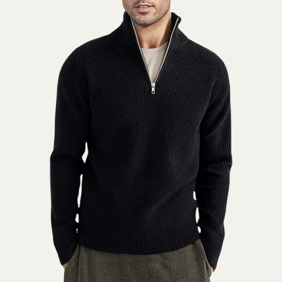 VogeLuxe | Men’s Quarter-Zip Ribbed Pullover 0