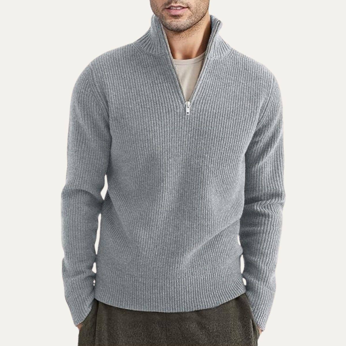VogeLuxe | Men’s Quarter-Zip Ribbed Pullover 2