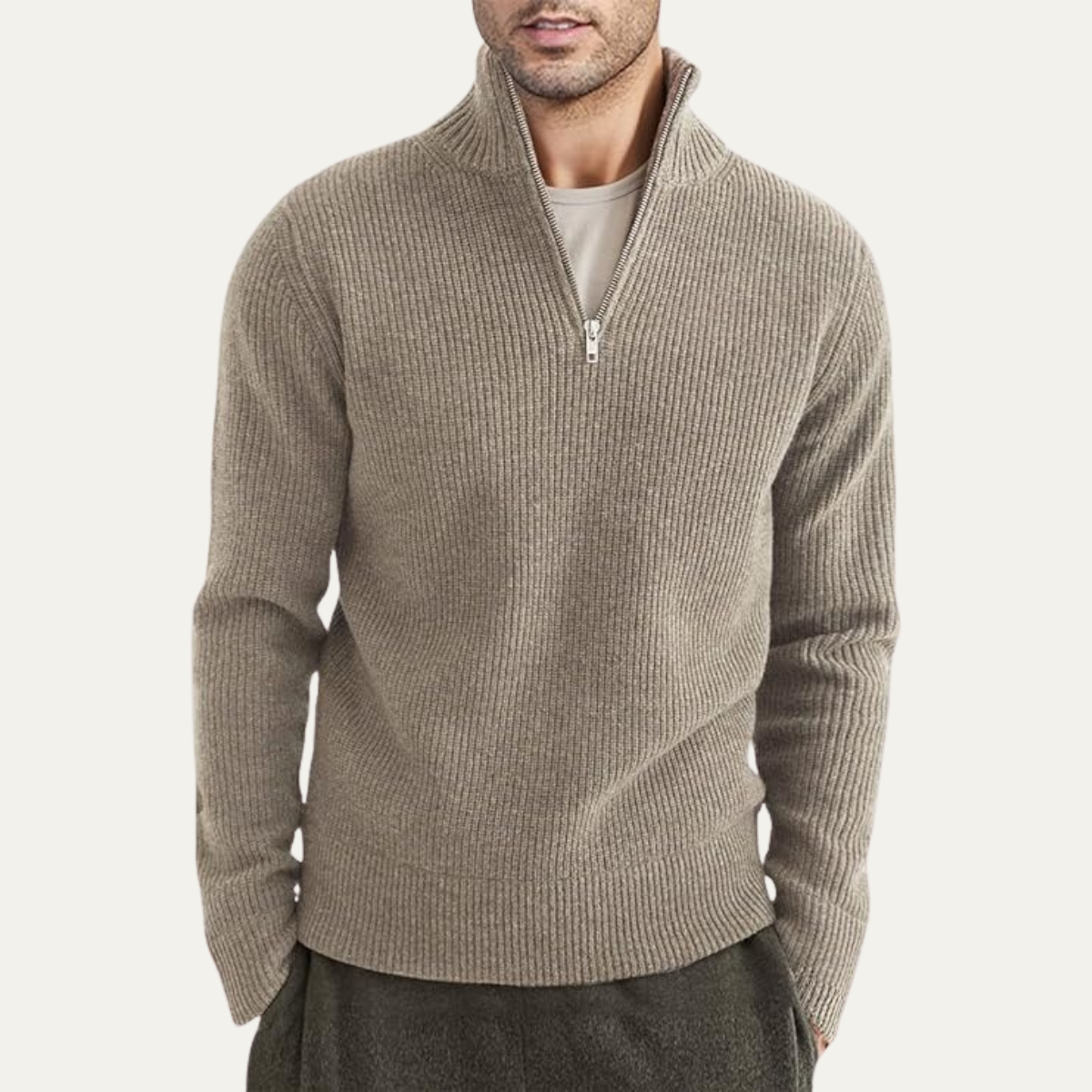 VogeLuxe | Men’s Quarter-Zip Ribbed Pullover 3