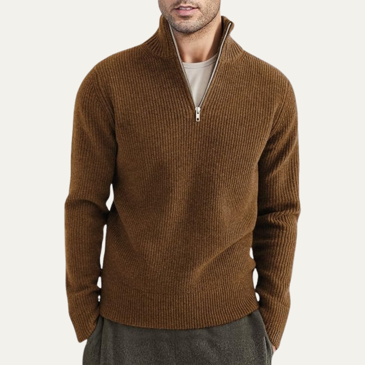 VogeLuxe | Men’s Quarter-Zip Ribbed Pullover 4