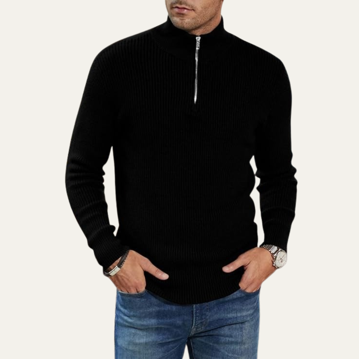 VogeLuxe | Men’s Quarter-Zip Ribbed Pullover 5