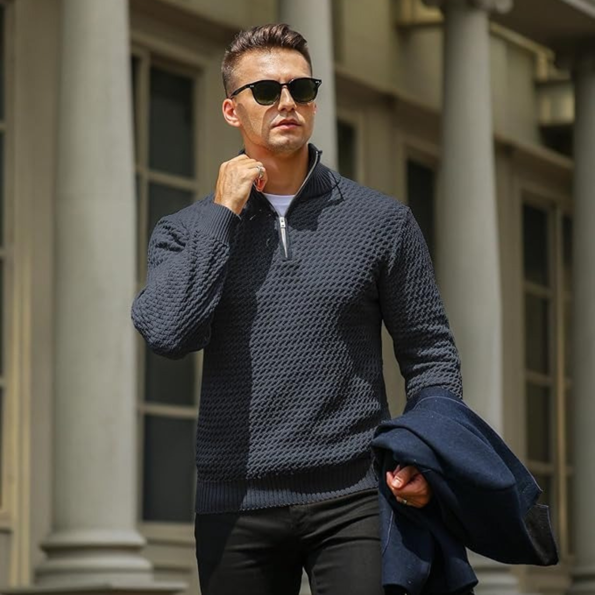 VogeLuxe | Men’s Quarter-Zip Sweater with Mock Neck 5