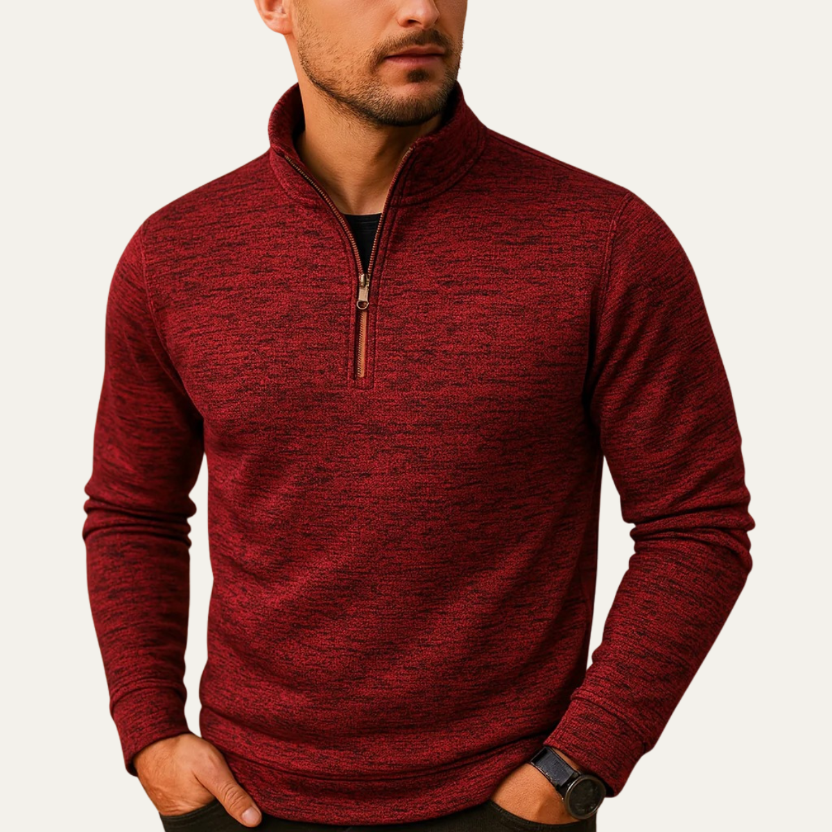 VogeLuxe | Men’s Quarter-Zip Sweatshirt with Stand-Up Collar 6