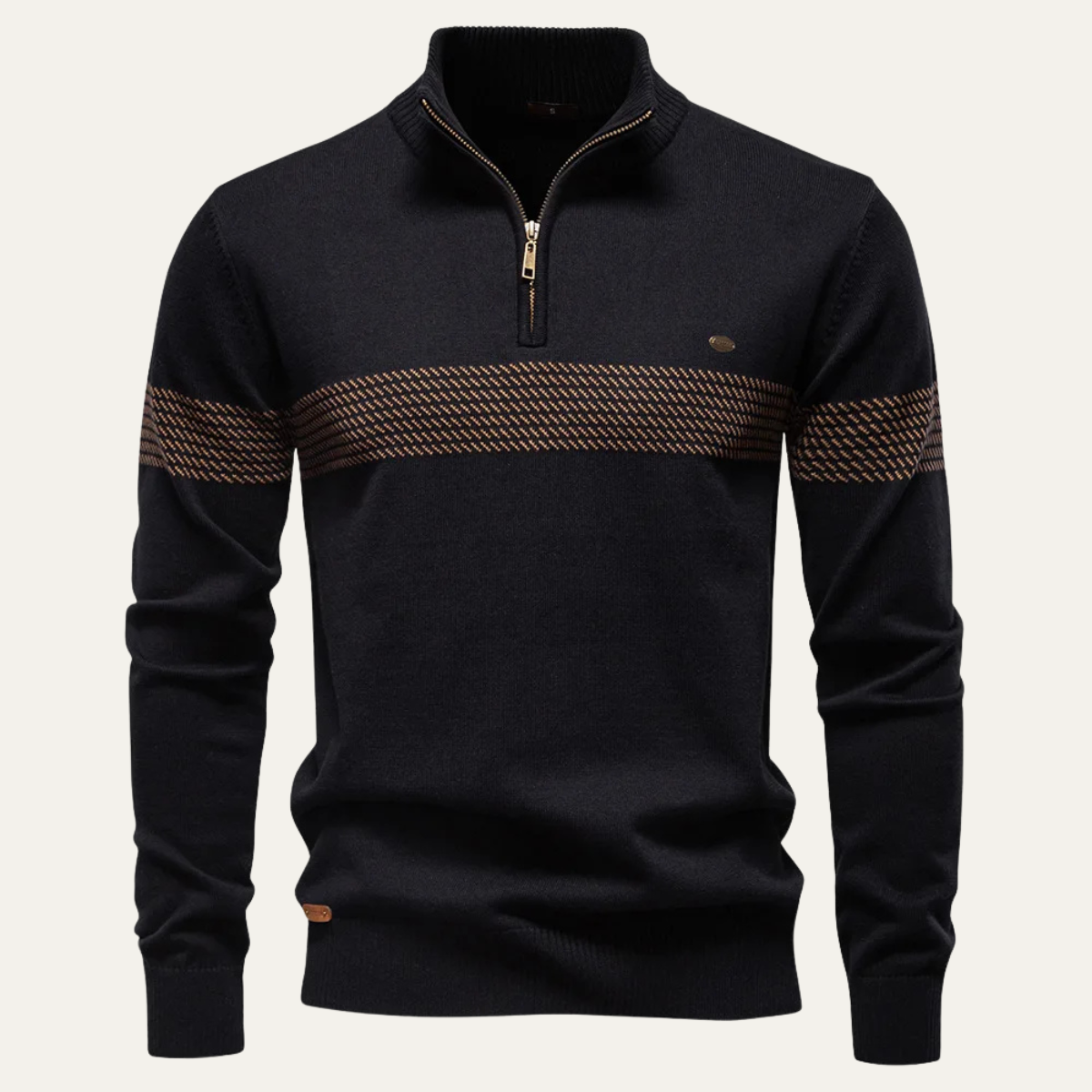VogeLuxe | Men’s Quarter Zip Patterned Chest Sweater 3