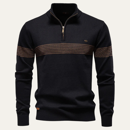 VogeLuxe | Men’s Quarter Zip Patterned Chest Sweater 3