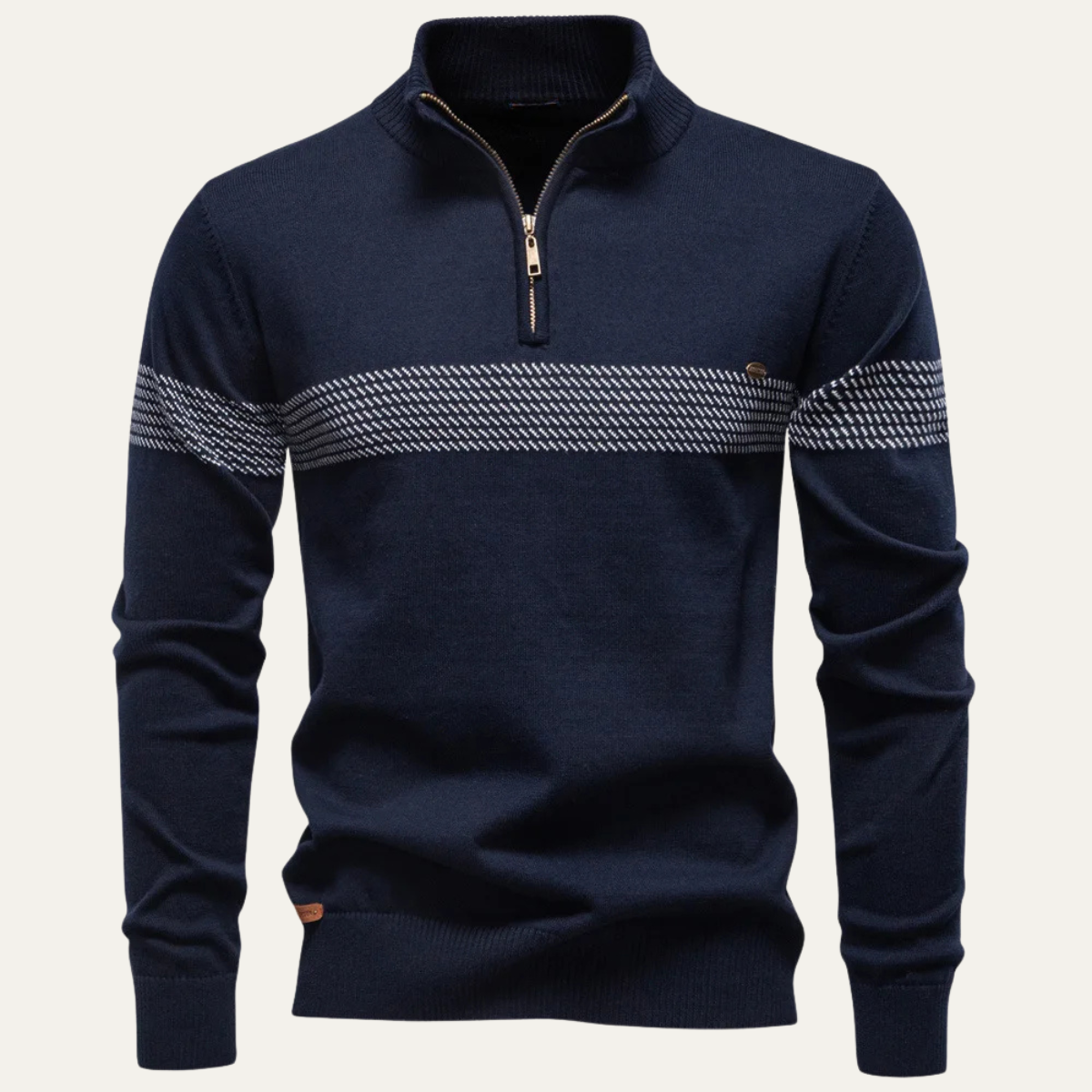 VogeLuxe | Men’s Quarter Zip Patterned Chest Sweater 4