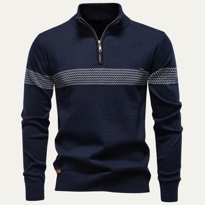 VogeLuxe | Men’s Quarter Zip Patterned Chest Sweater 4