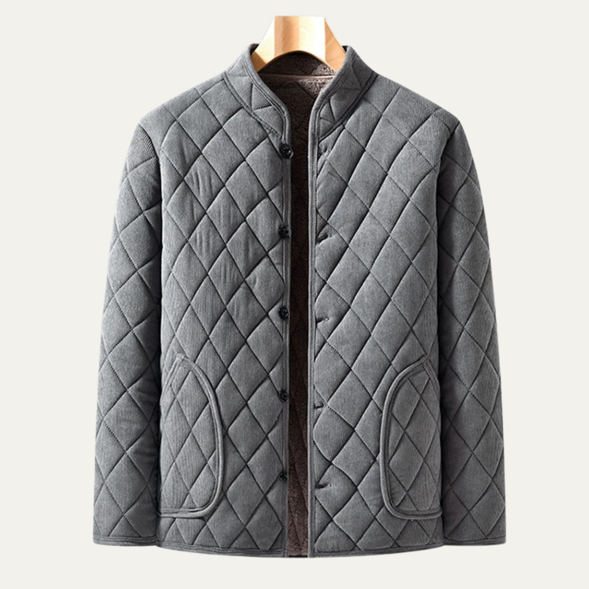 VogeLuxe | Men’s Quilted Collarless Button-Front Jacket 4
