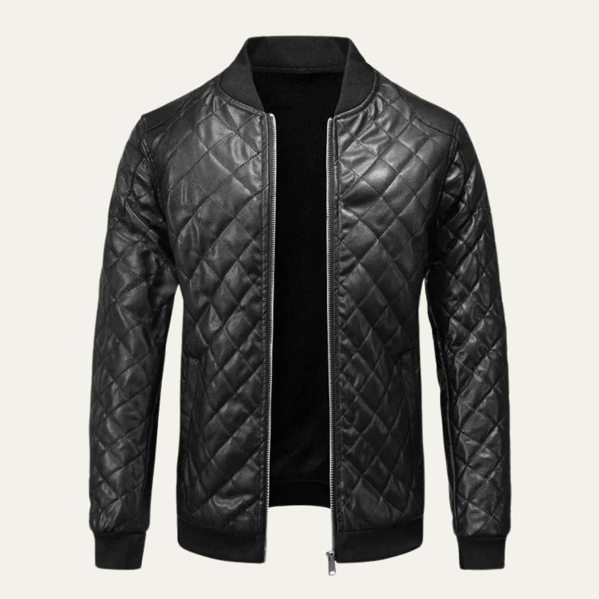 VogeLuxe | Men’s Quilted Faux Leather Bomber Jacket 4