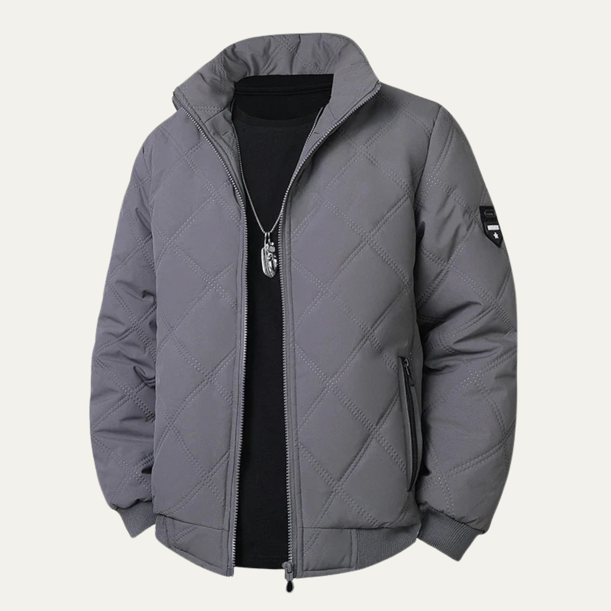VogeLuxe | Men’s Quilted High-Collar Racer Jacket 4