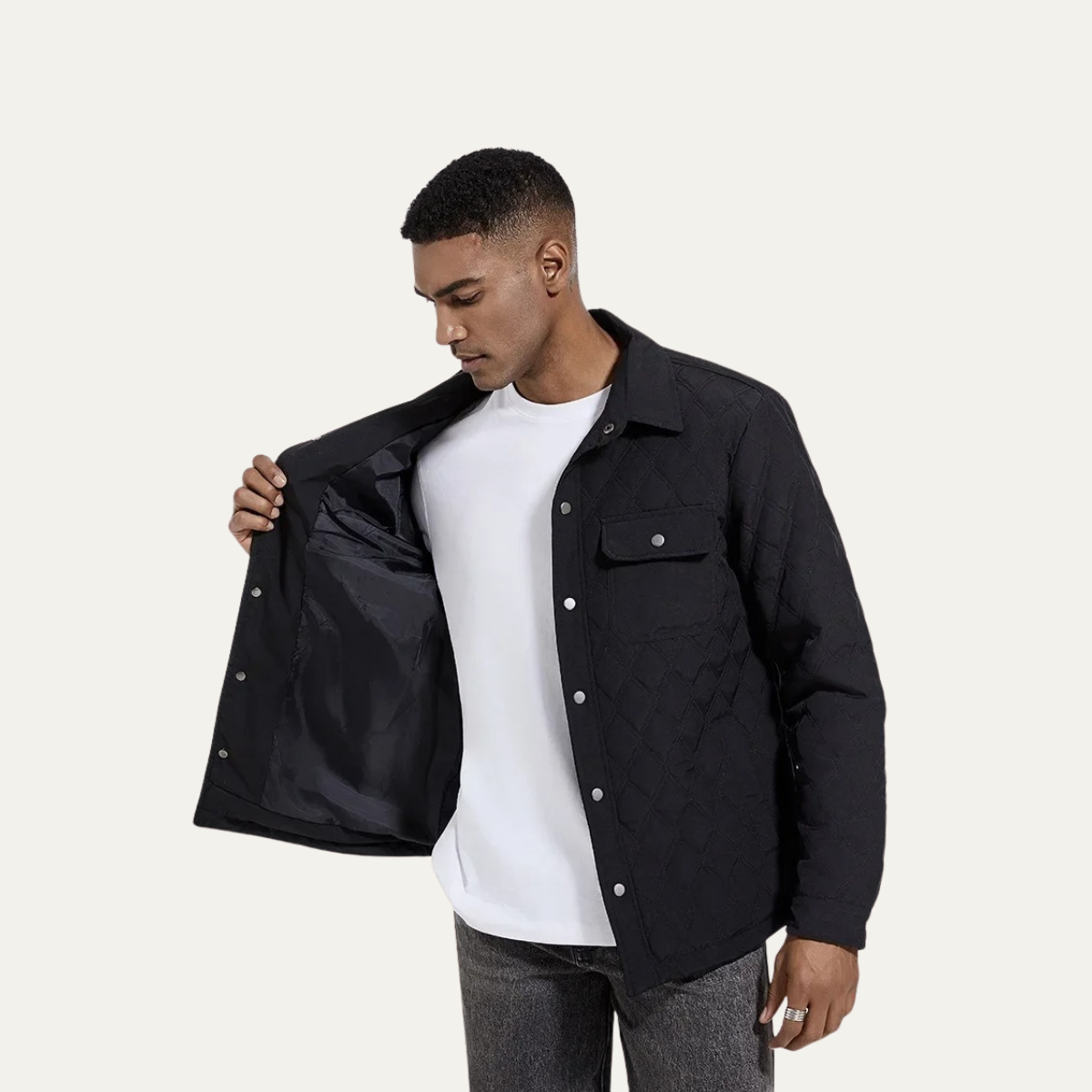 VogeLuxe | Men’s Quilted Snap-Button Shacket 6