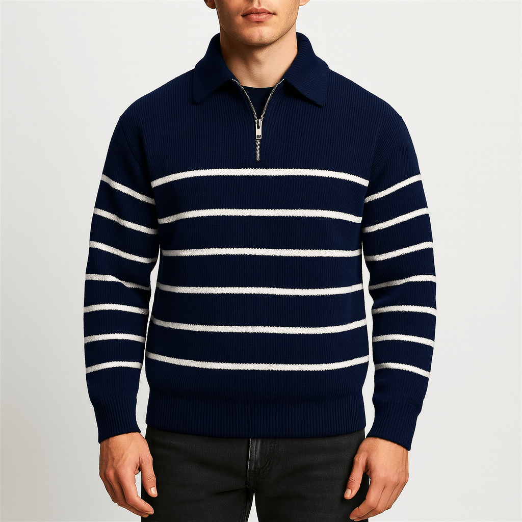 VogeLuxe | Men’s Retro Striped Half Zip Sweater 0