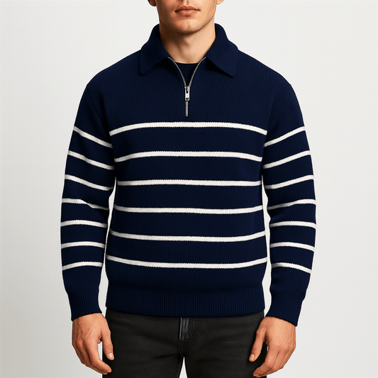 VogeLuxe | Men’s Retro Striped Half Zip Sweater 0