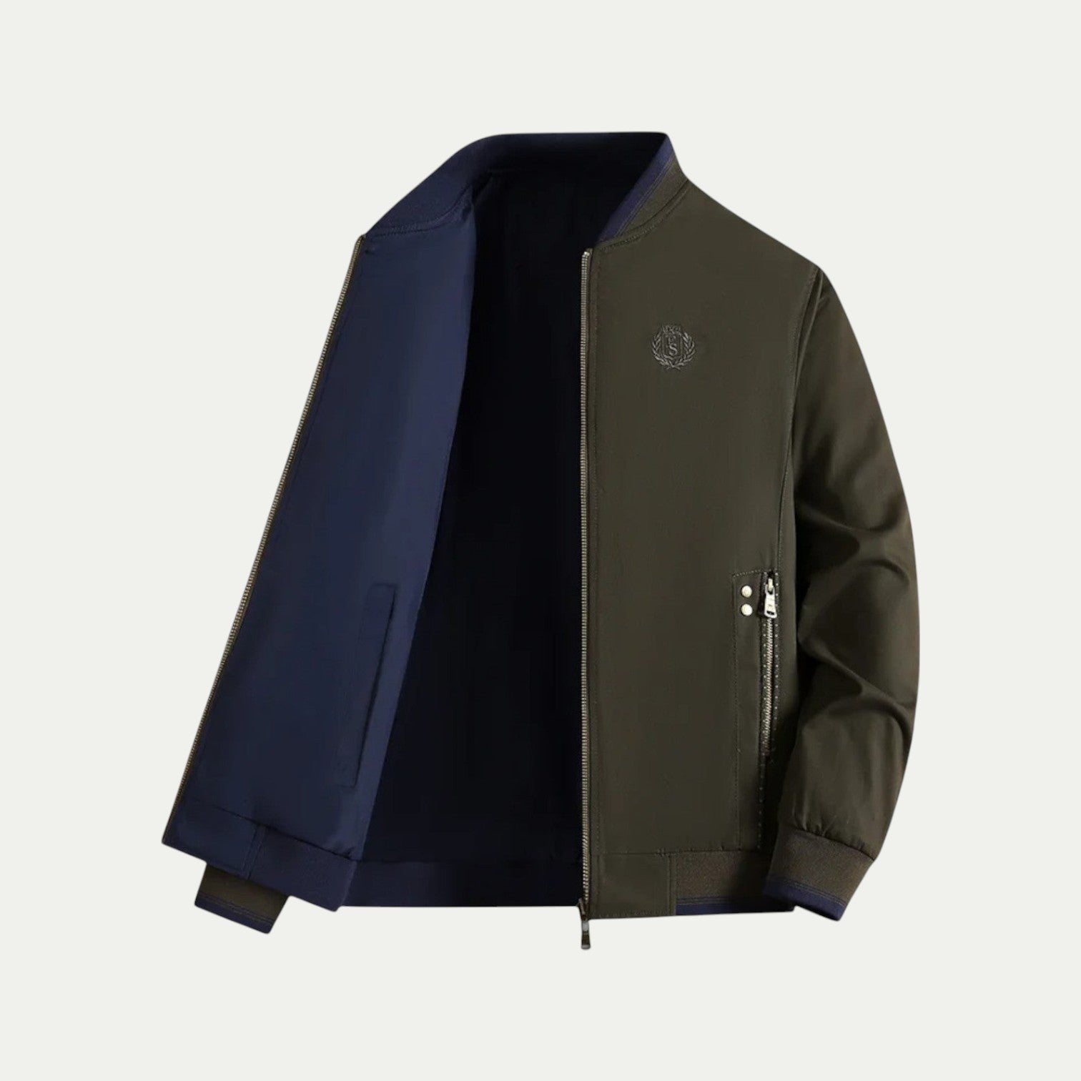 VogeLuxe | Men’s Reversible Crest Bomber Jacket 3