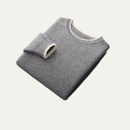 VogeLuxe | Men’s Ribbed Crewneck Sweater with Contrast Trim 1