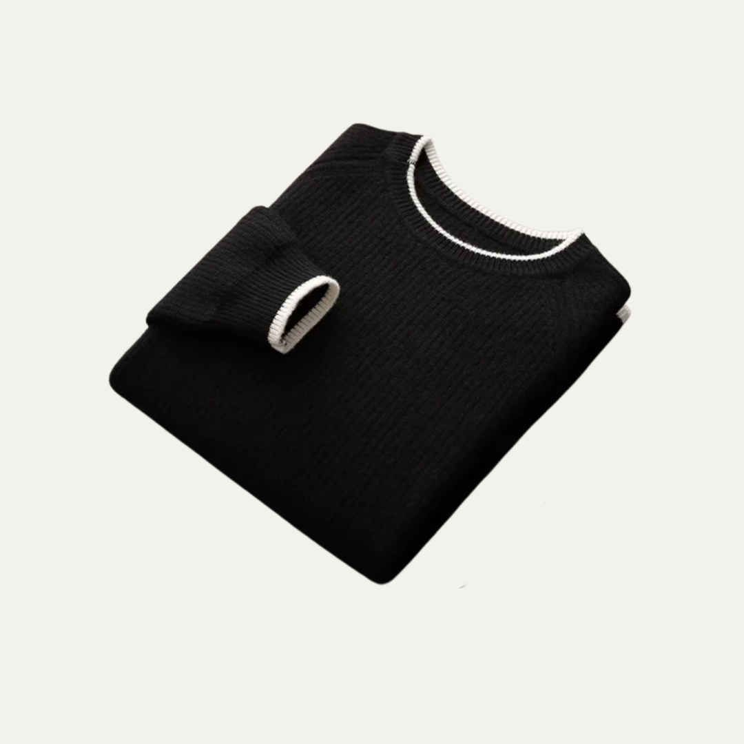 VogeLuxe | Men’s Ribbed Crewneck Sweater with Contrast Trim 2