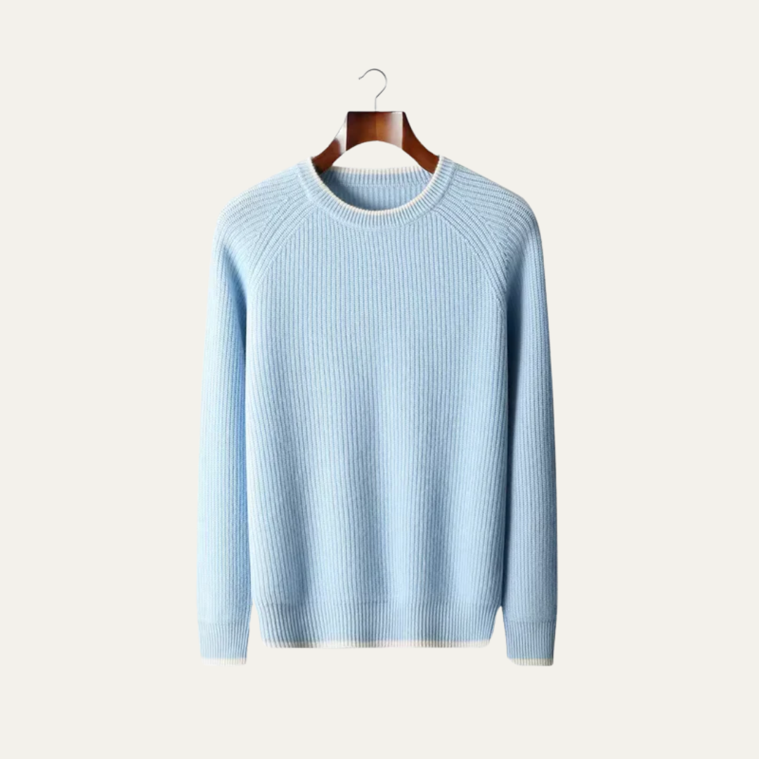 VogeLuxe | Men’s Ribbed Crewneck Sweater with Contrast Trim 6