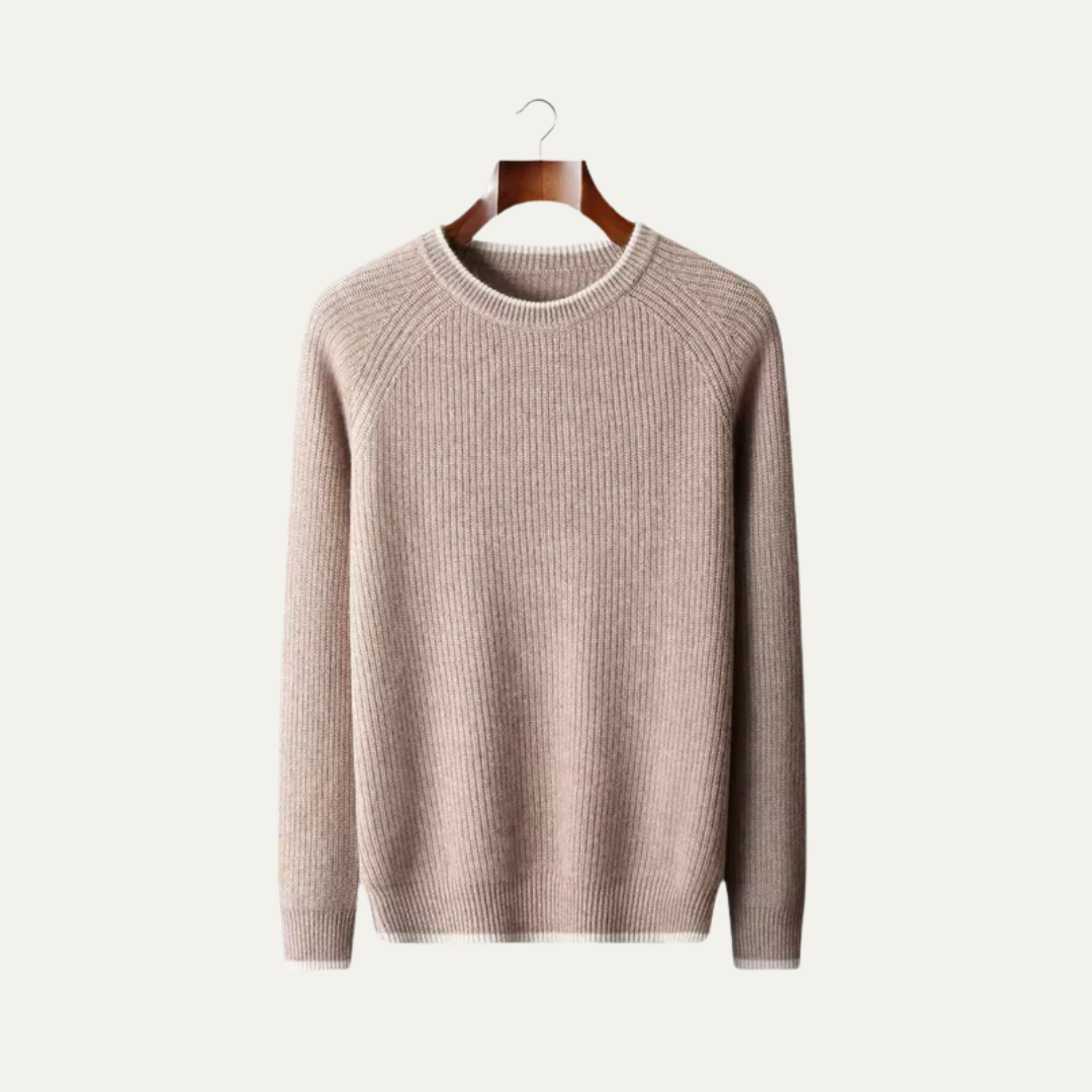 VogeLuxe | Men’s Ribbed Crewneck Sweater with Contrast Trim 8