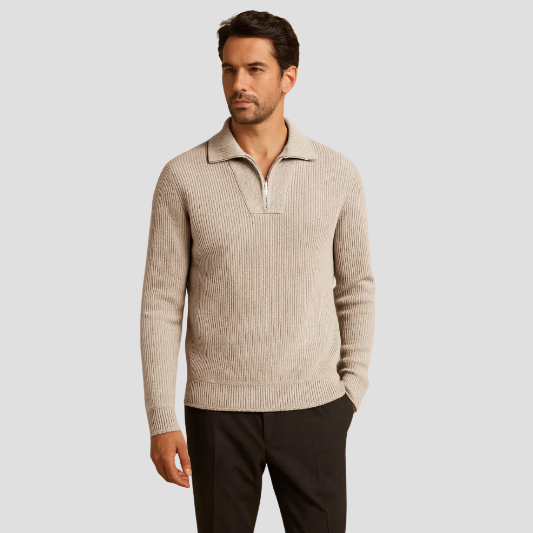 VogeLuxe | Men’s Ribbed Knit Half-Zip Sweater 2