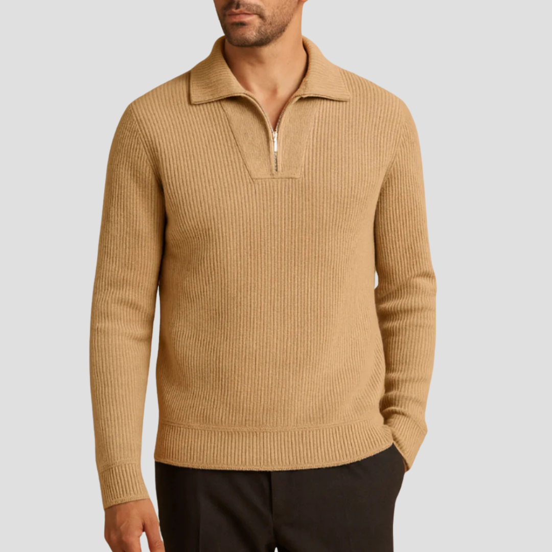 VogeLuxe | Men’s Ribbed Knit Half-Zip Sweater 4