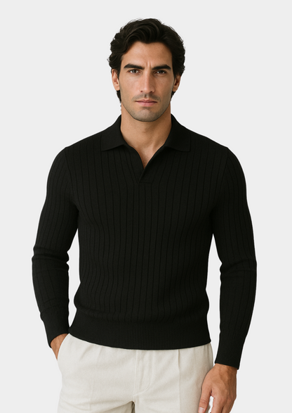 VogeLuxe | Men’s Ribbed Knit Polo Sweater 1