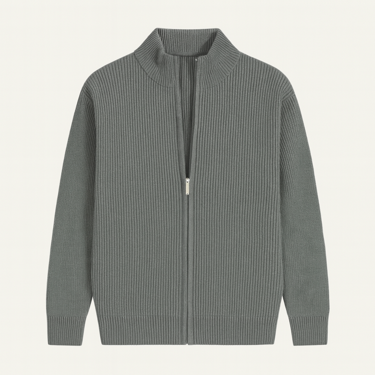 VogeLuxe | Men’s Ribbed Mock-Neck Cardigan 1