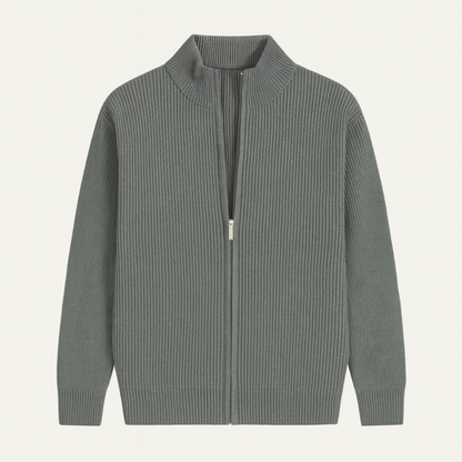 VogeLuxe | Men’s Ribbed Mock-Neck Cardigan 1