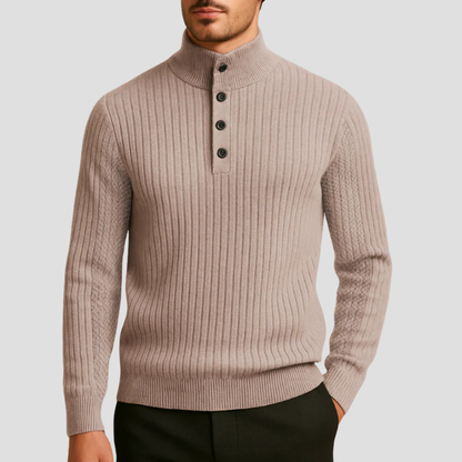 VogeLuxe | Men’s Ribbed Mock Neck Button Sweater 0
