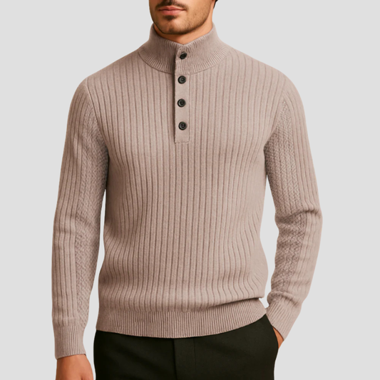 VogeLuxe | Men’s Ribbed Mock Neck Button Sweater 0