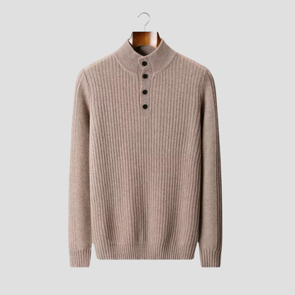 VogeLuxe | Men’s Ribbed Mock Neck Button Sweater 1
