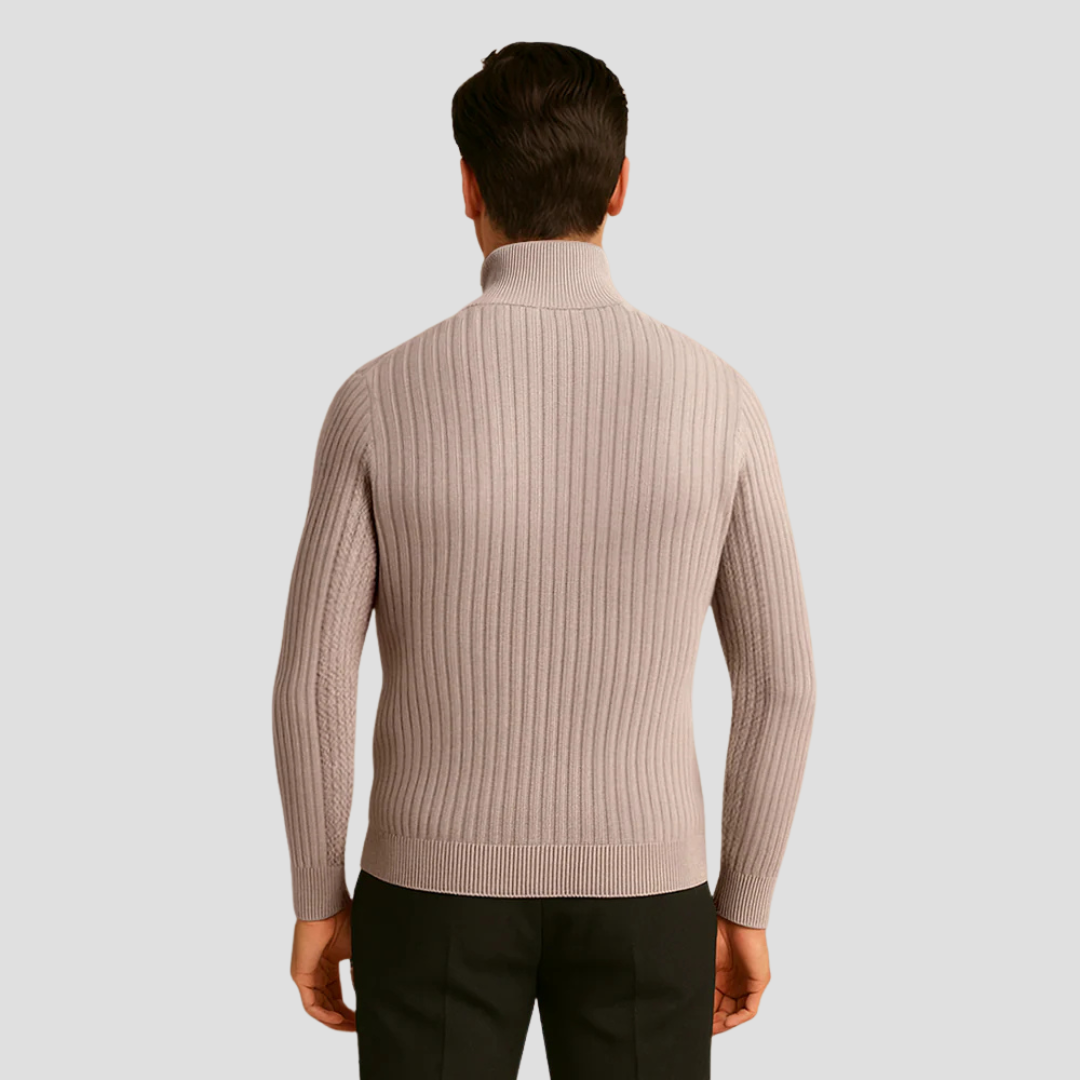 VogeLuxe | Men’s Ribbed Mock Neck Button Sweater 3