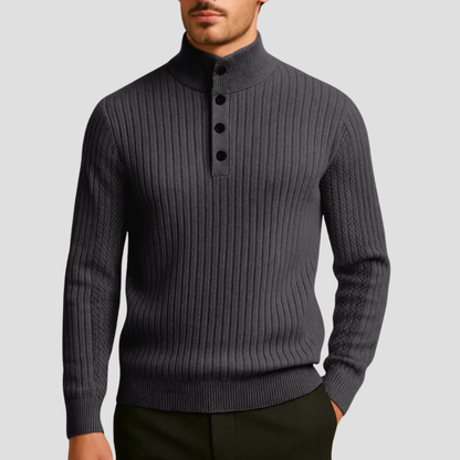 VogeLuxe | Men’s Ribbed Mock Neck Button Sweater 4