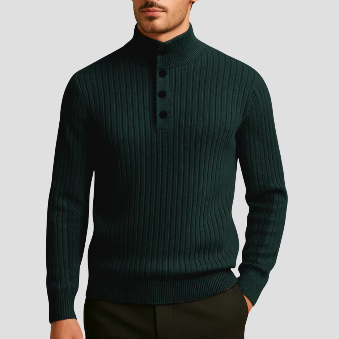 VogeLuxe | Men’s Ribbed Mock Neck Button Sweater 5