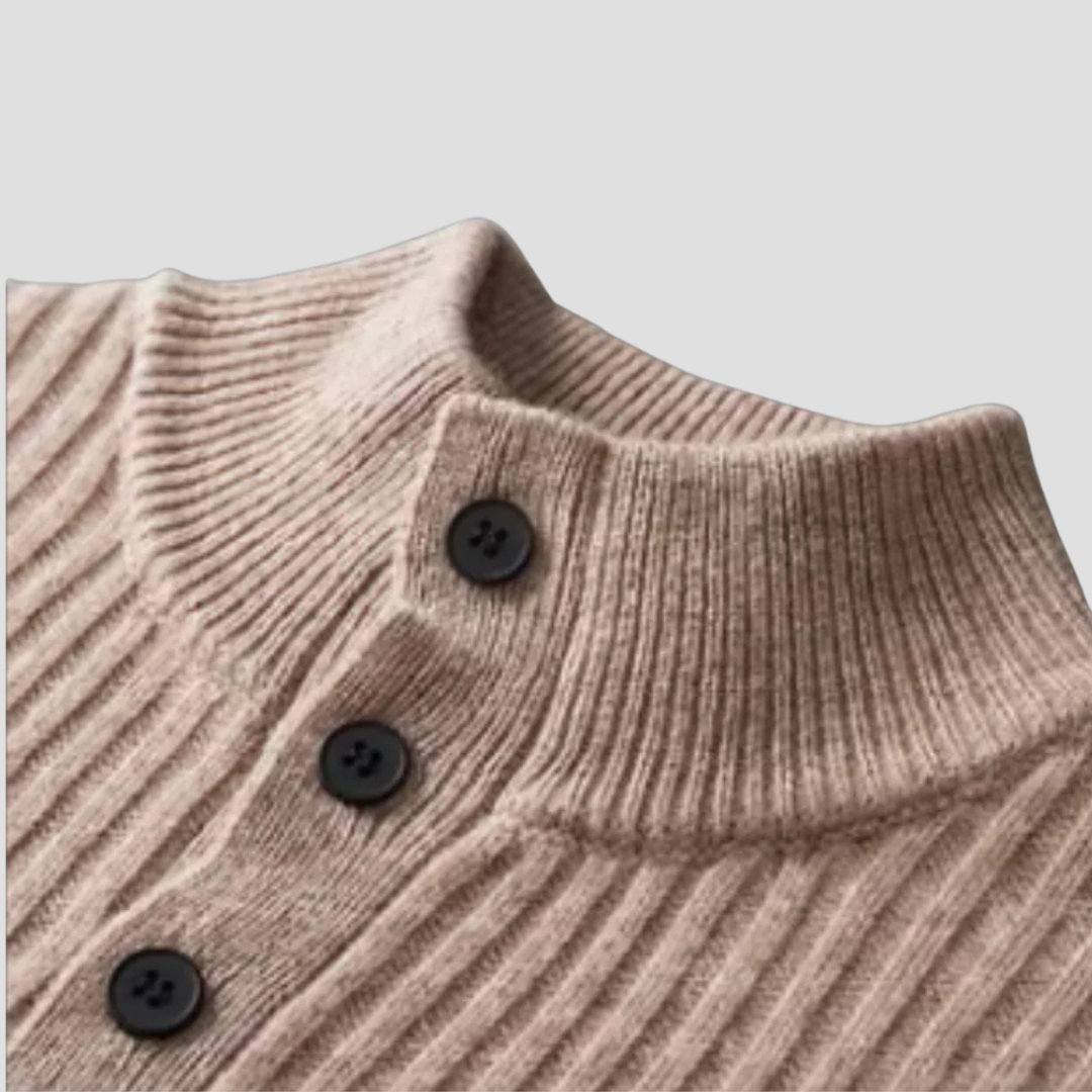 VogeLuxe | Men’s Ribbed Mock Neck Button Sweater 8