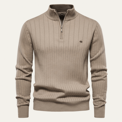 VogeLuxe | Men’s Ribbed Quarter Zip Collar Sweater 4